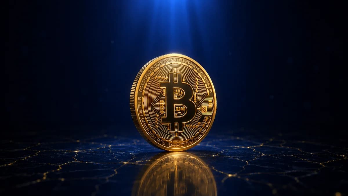 Bitcoin em destaque sobre um fundo azul