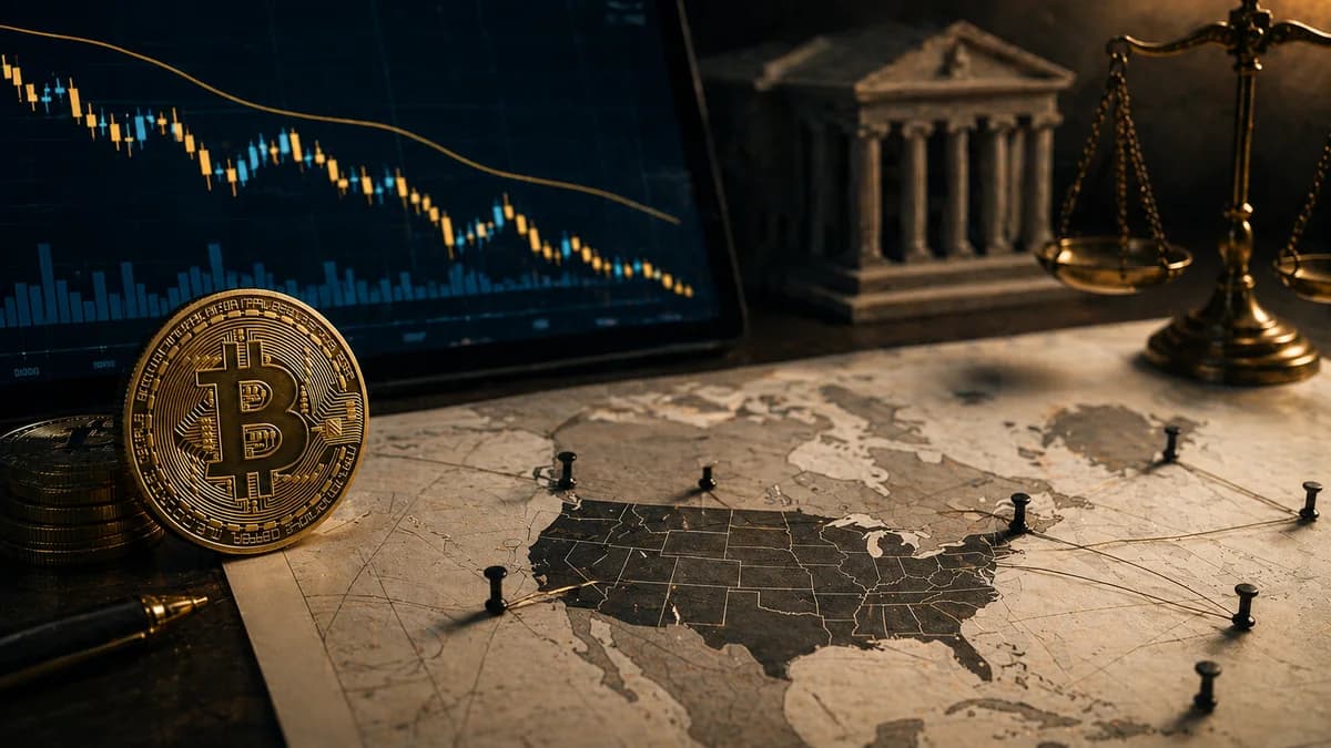 Bitcoin, the first cryptocurrency, in front of charts and financial symbols