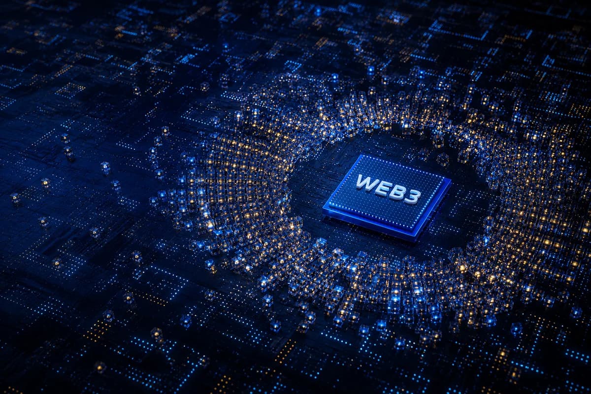 Concepto de Web3 con aplicaciones conectadas por la blockchain