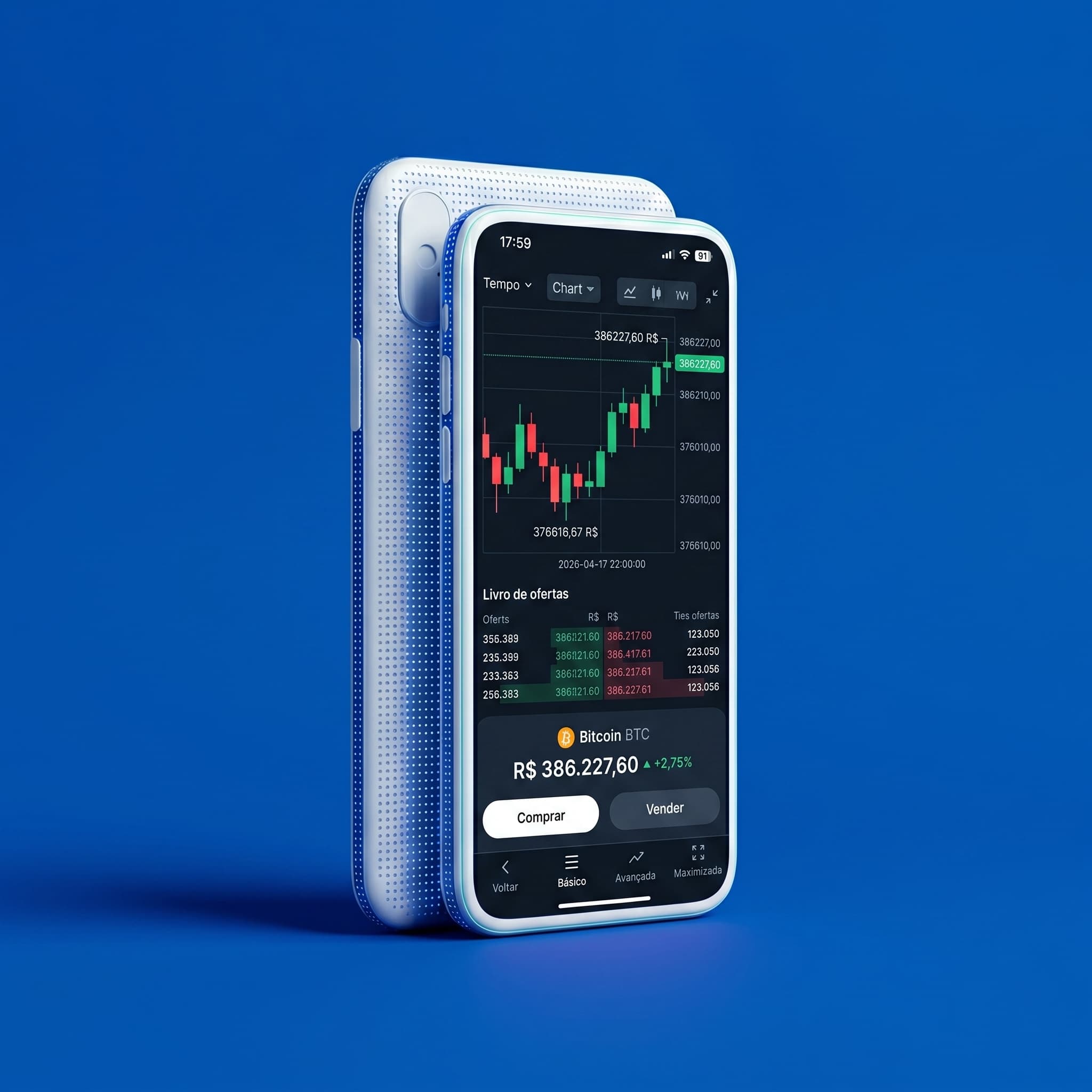 Celular representando a negociação de criptomoedas