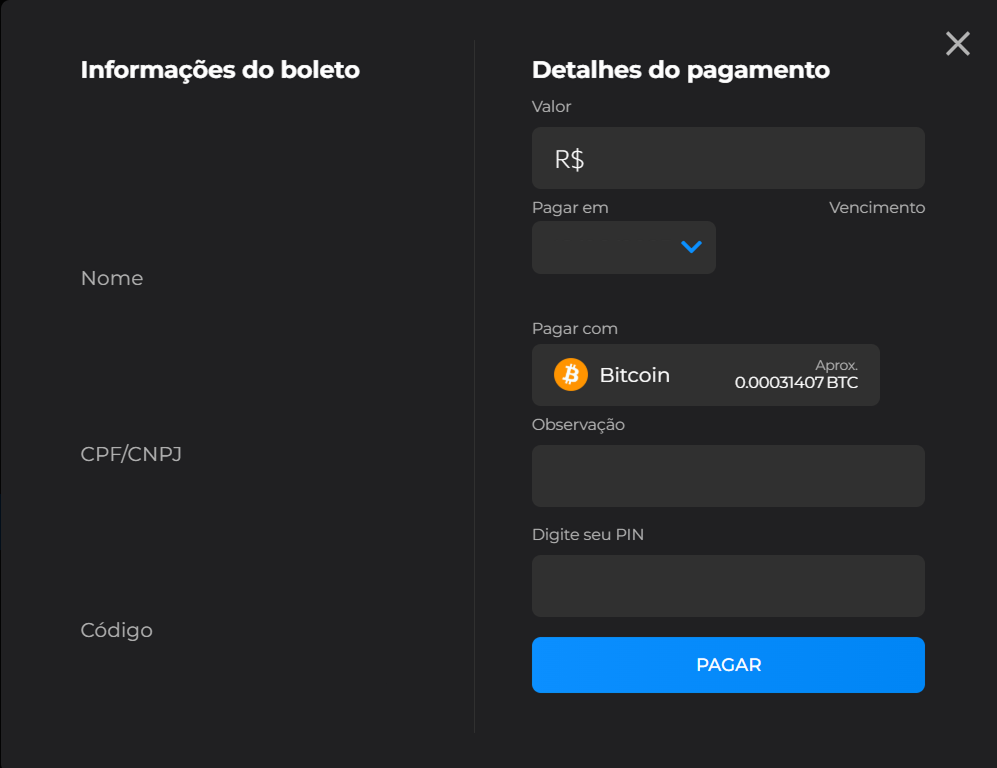 Pagamento de boletos utilizando criptomoedas