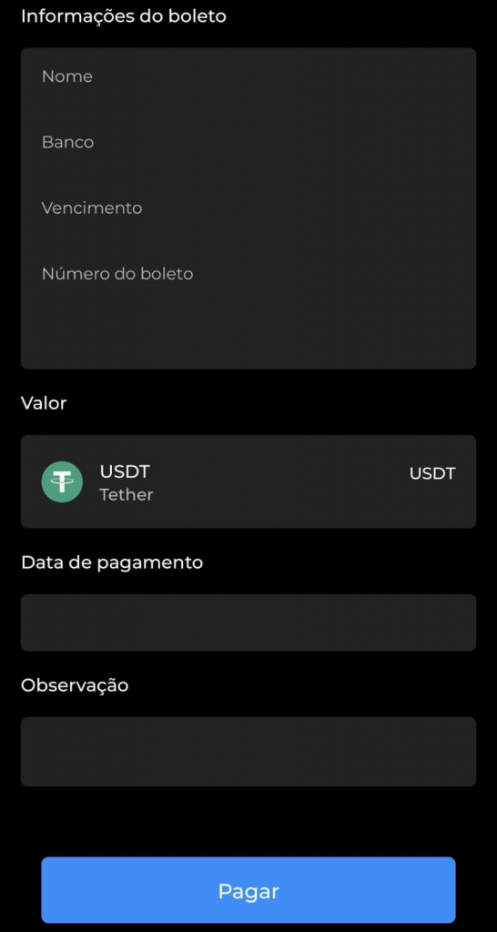 Informações do boleto no aplicativo