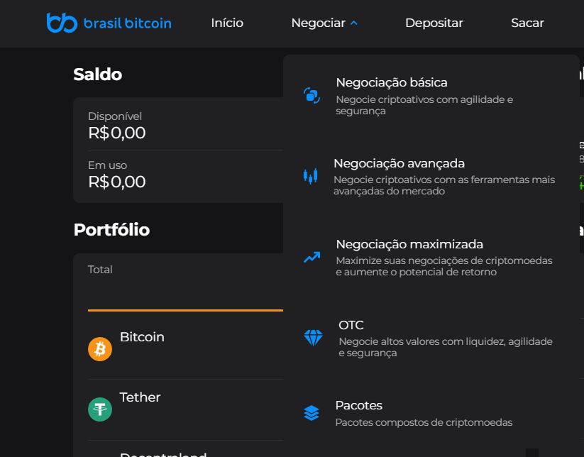 Aba negociar do site da Brasil Bitcoin