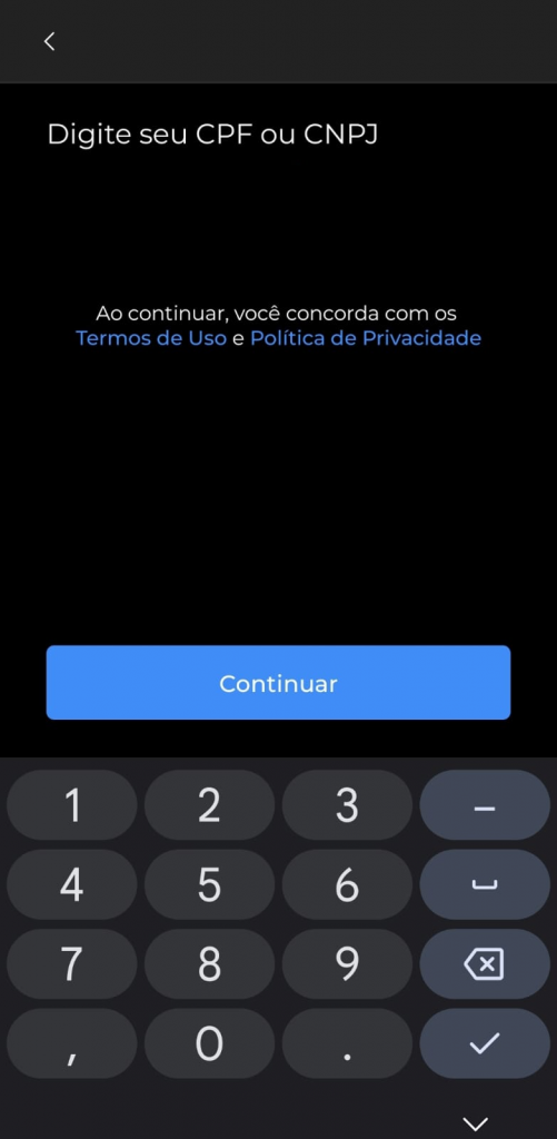 Aba do aplicativo para criar conta PJ Brasil Bitcoin